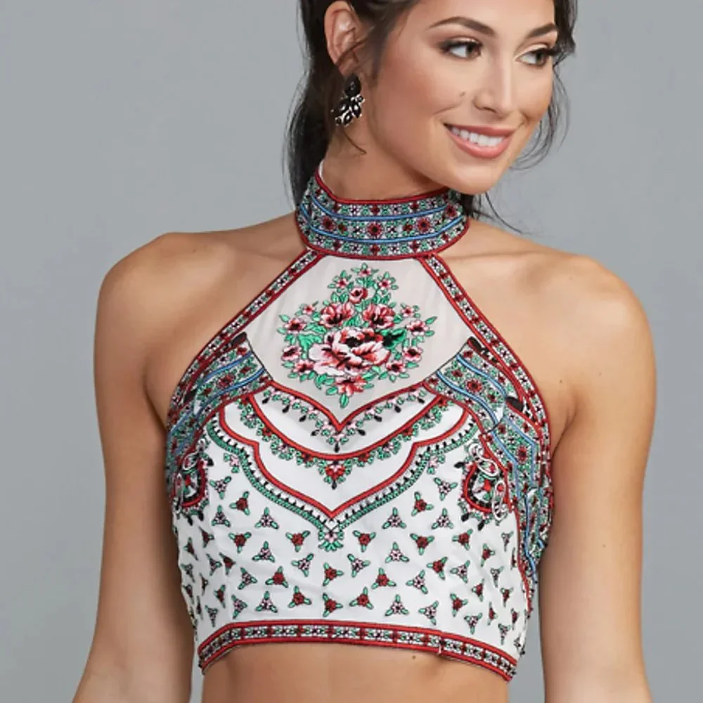 Two Piece Embroidered Prom Gown White NWT 2 4 6 - Picture 5 of 5
